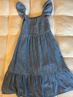 Gap Girls Chambray Smocked Flutter Sleeve Midi Dress Size L 10 Blue